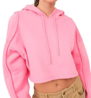 Abigail Loose Fit Cropped Hoodie Sweatshirt In Pink