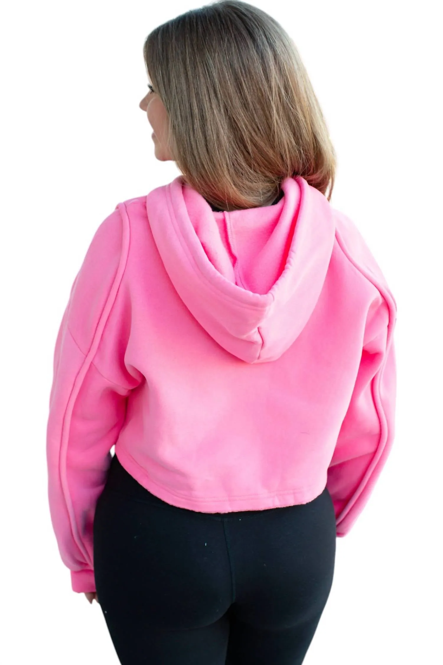 Abigail Loose Fit Cropped Hoodie Sweatshirt In Pink