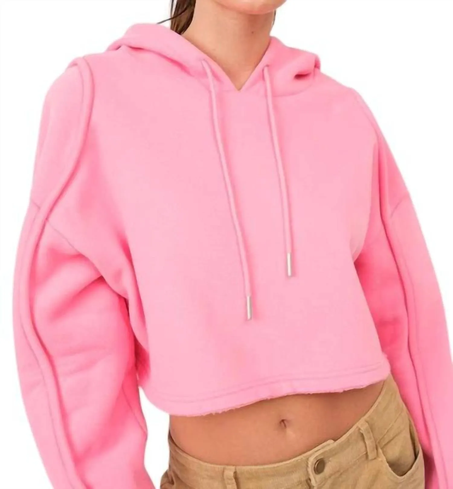 Abigail Loose Fit Cropped Hoodie Sweatshirt In Pink