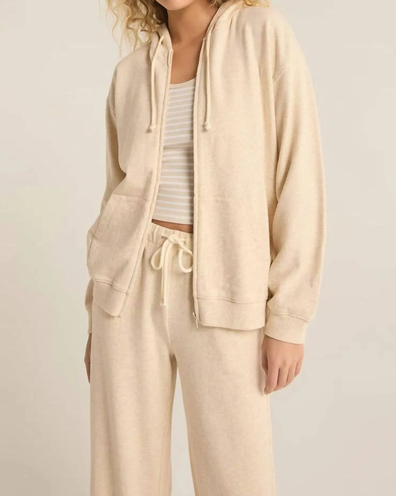 Academy Zip Up Hoodie In Oatmeal Heather