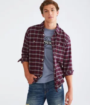 Aeropostale Mens' Long Sleeve Relaxed Plaid Oxford Shirt -  - Size XS - Cotton - Teen Fashion & Clothing Dark Purple Aeropostale