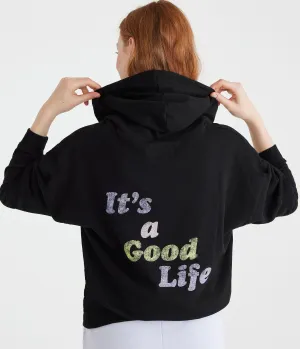 Aeropostale Womens' It's A Good Life Pullover Hoodie -  - Size XS - Cotton - Teen Fashion & Clothing Black Aeropostale