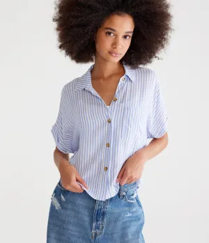 Aeropostale Womens' Vertical Stripe Shirt - Blue - Size XS - Rayon - Teen Fashion & Clothing Beyond Blue Aeropostale