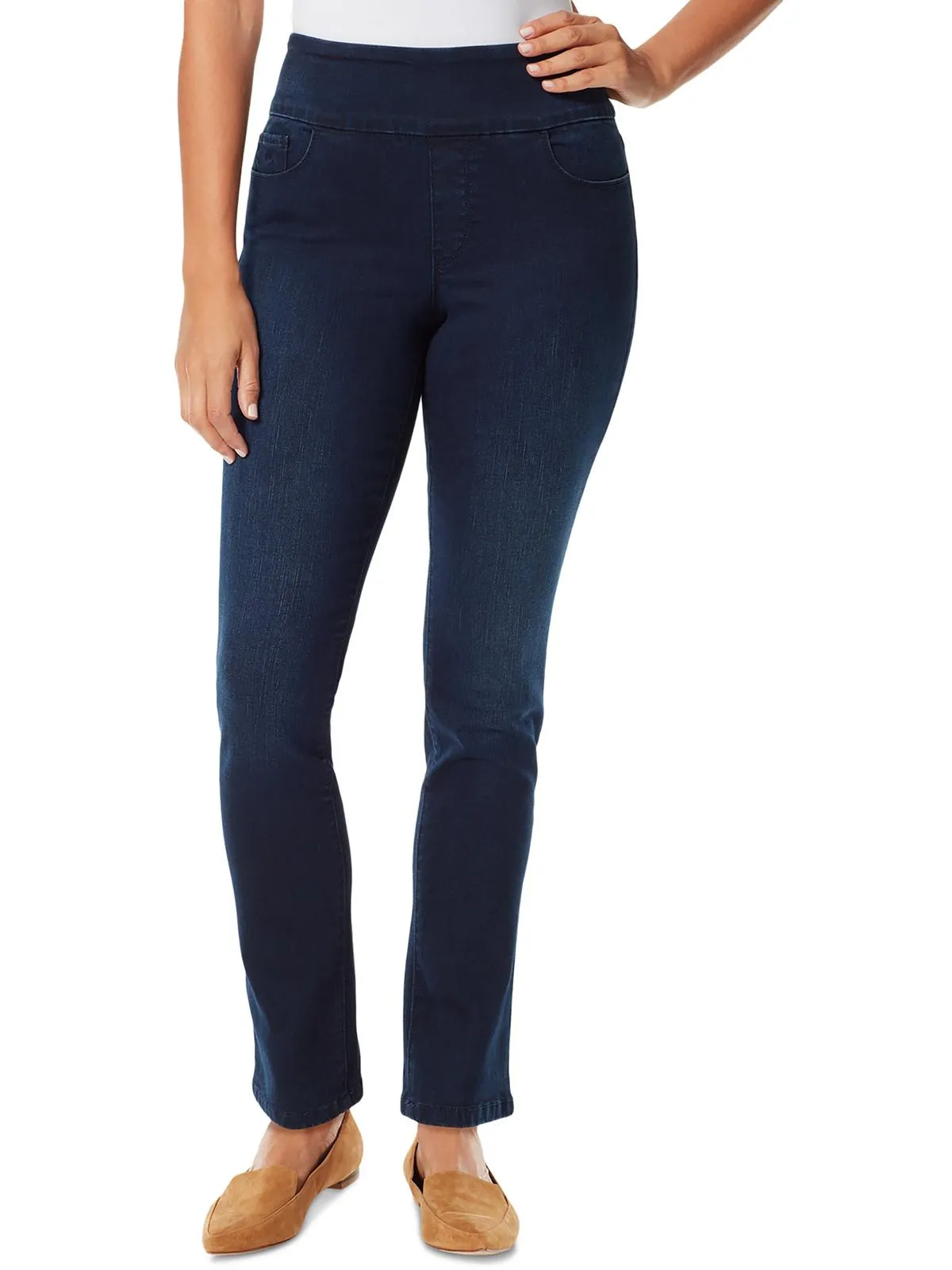 Amanda Womens High Rise Pull On Straight Leg Jeans