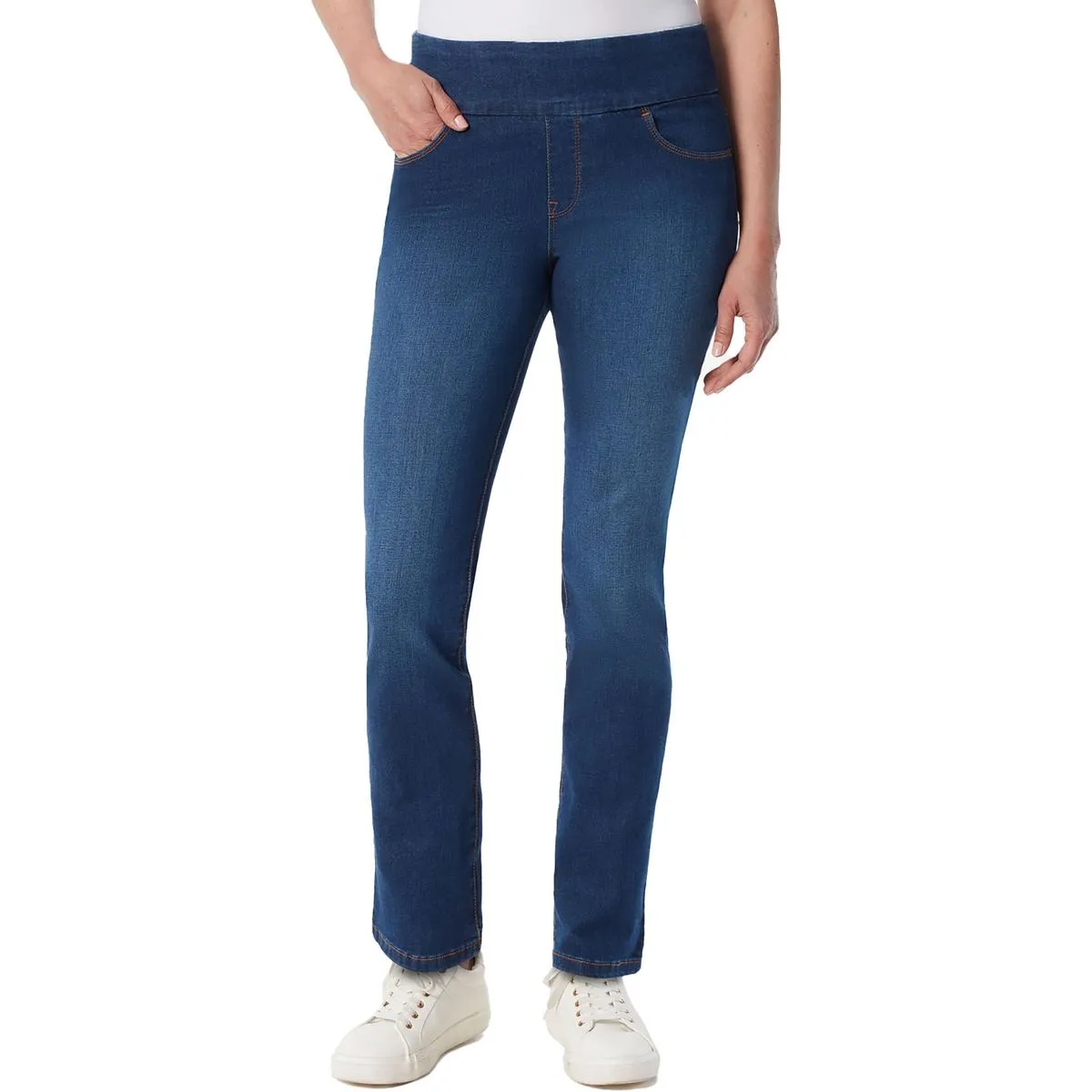 Amanda Womens High Rise Pull On Straight Leg Jeans