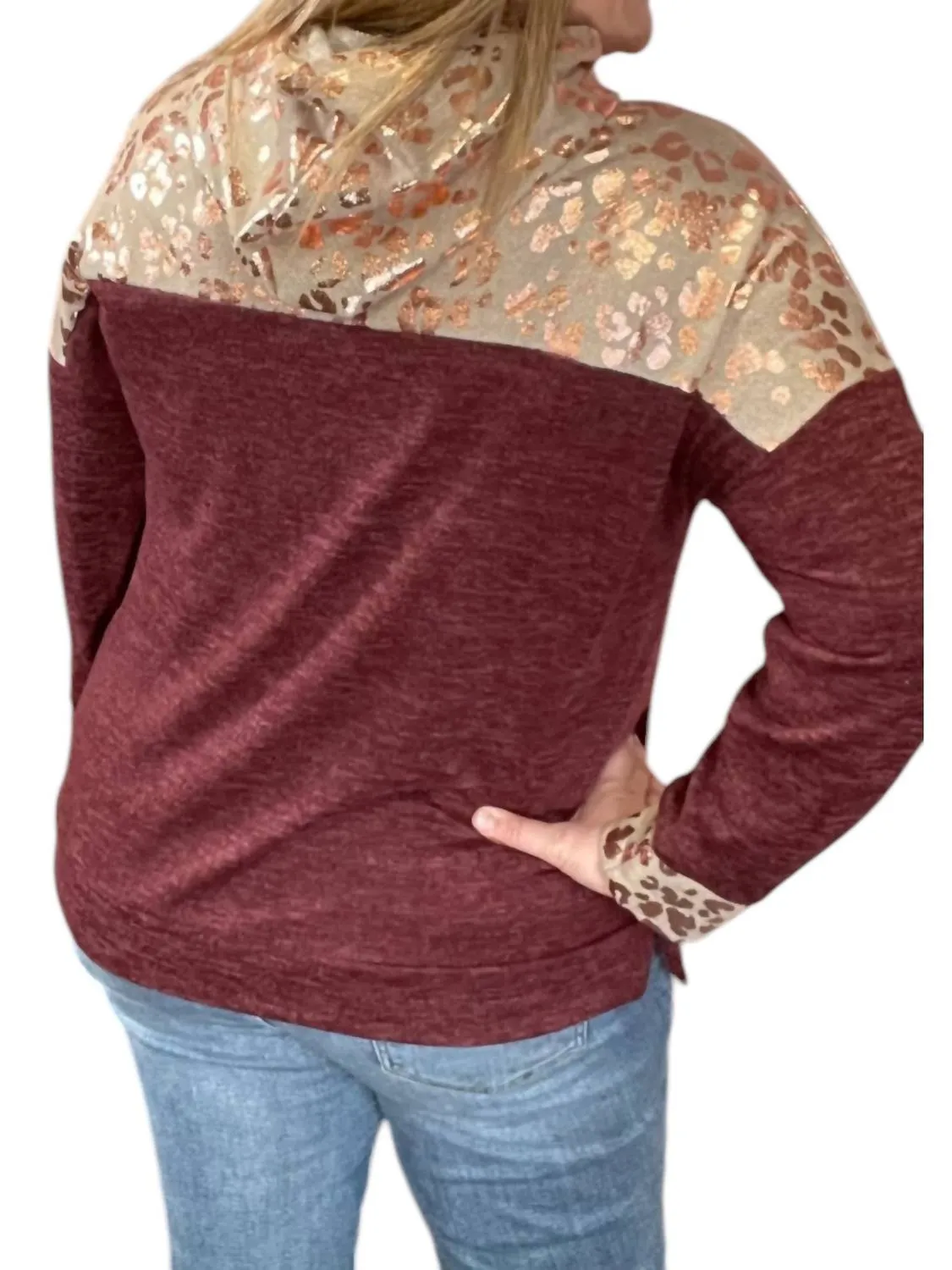 Animal Print Hoodie In Burgundy/rose Gold