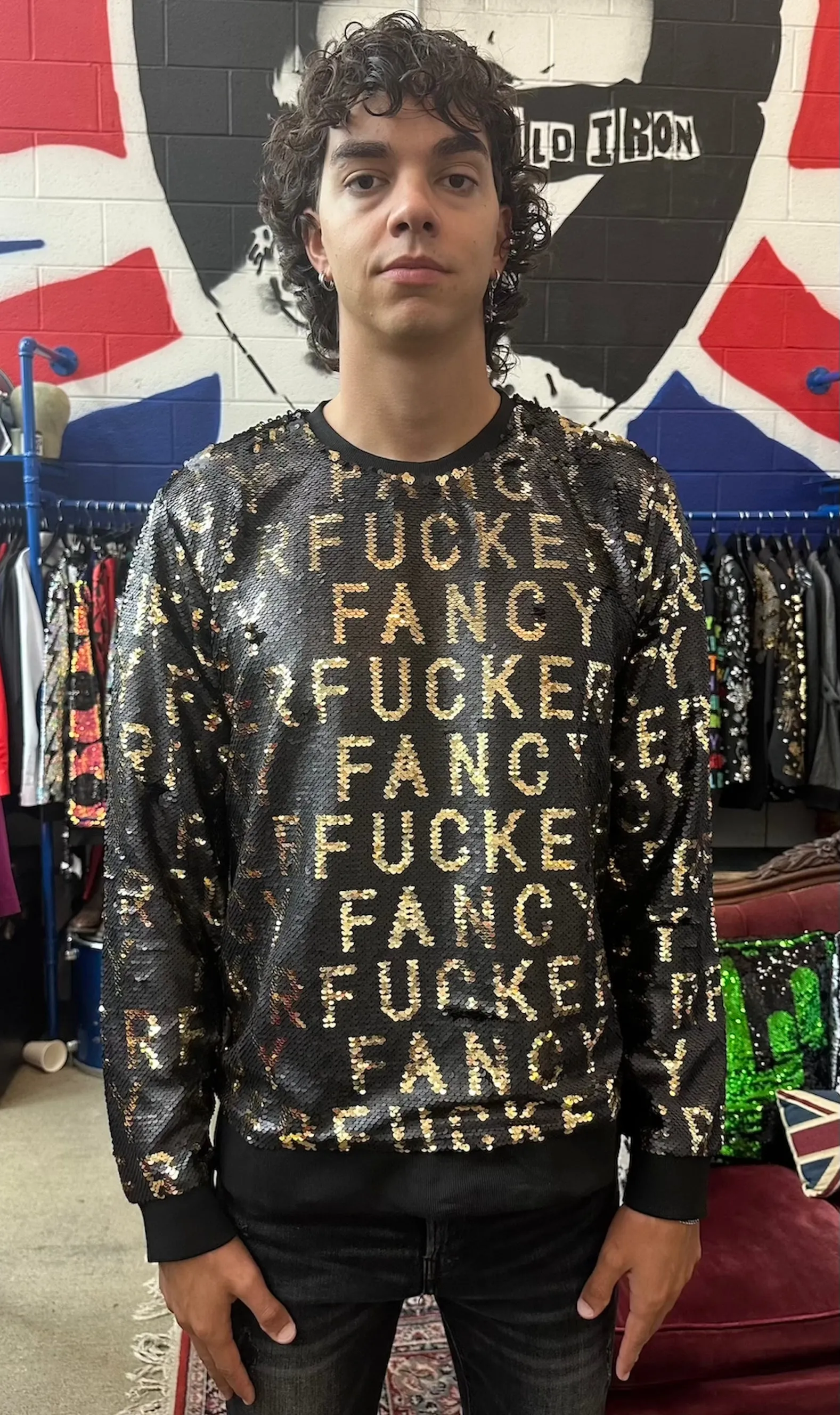 Any Old Iron Men's Sequin Fancy Fucker Sweatshirt