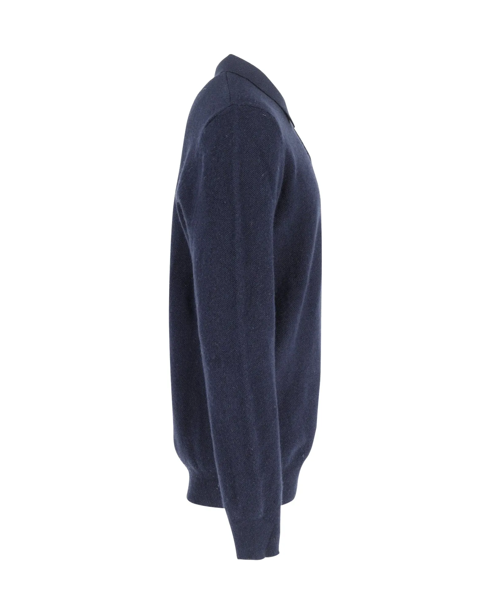 A.P.C. Long Sleeve Polo Shirt in Navy Blue Wool