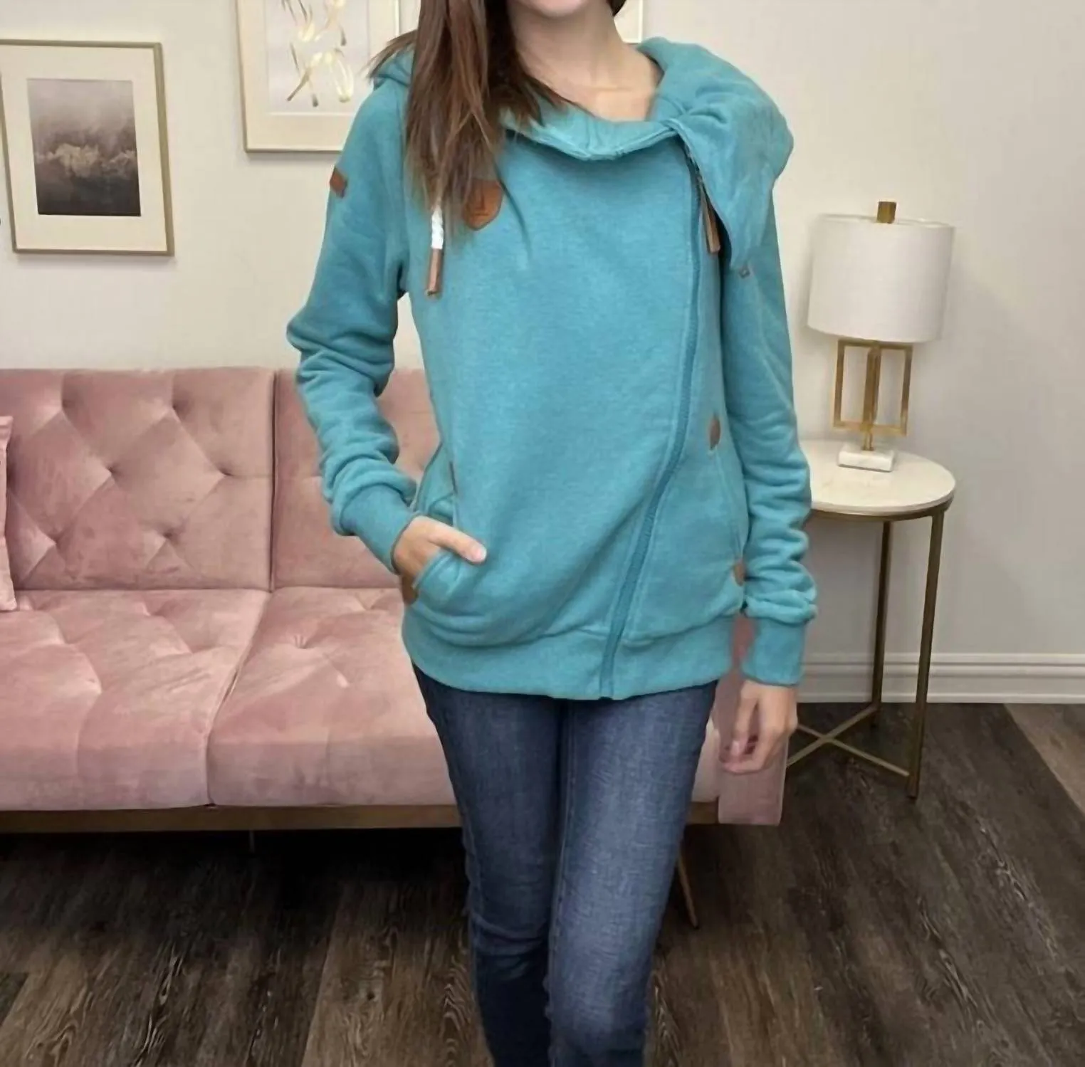 Athena Full Zipper Hoodie In Lake
