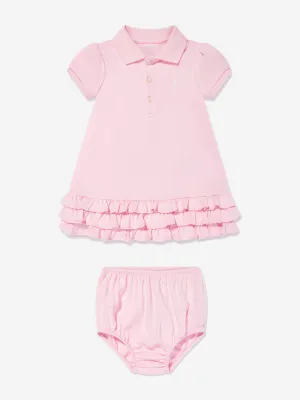 Baby Girls Ruffle Polo Dress With Bloomers in Pink