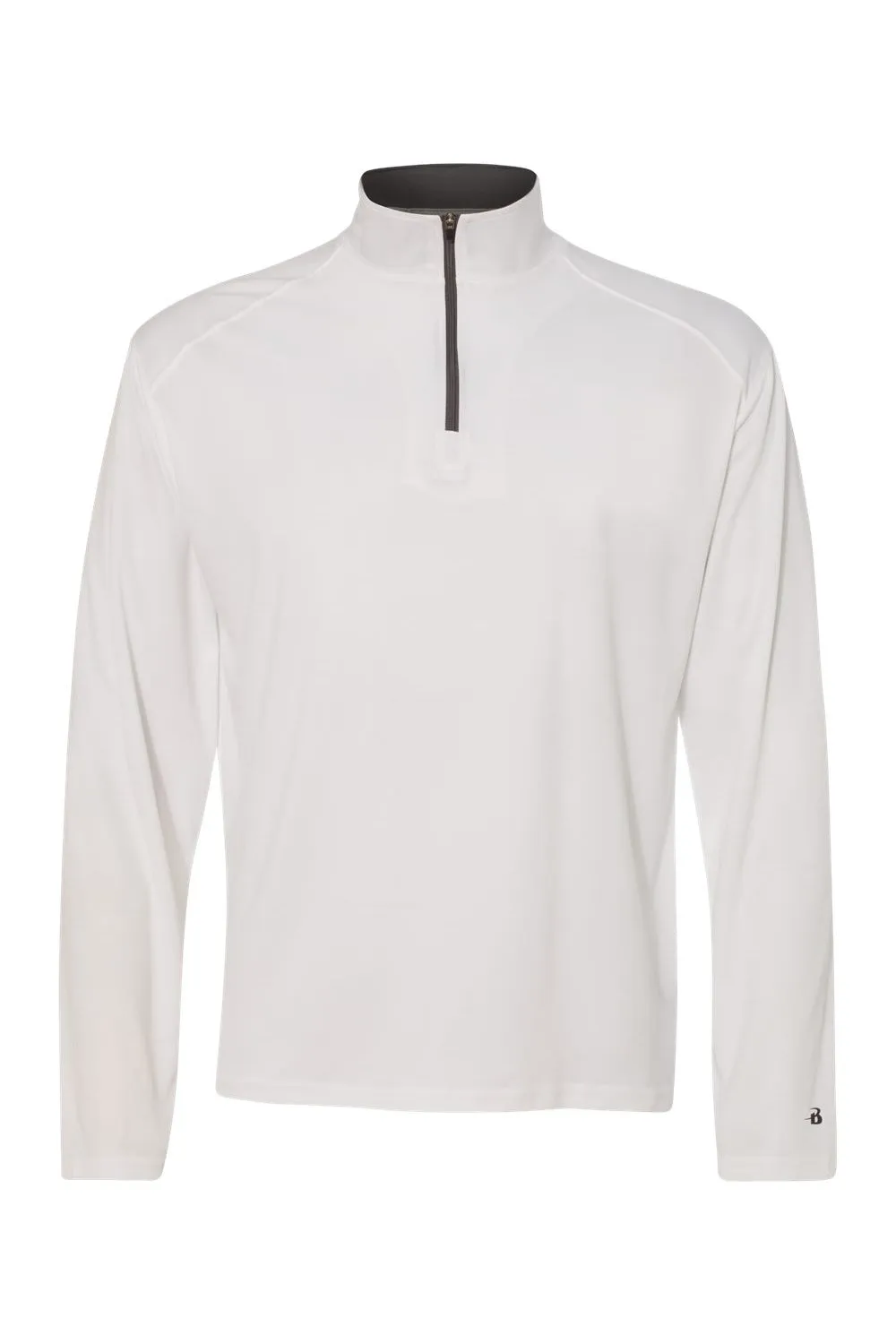 Badger Mens B-Core Moisture Wicking 1/4 Zip Sweatshirt - White/Graphite Grey