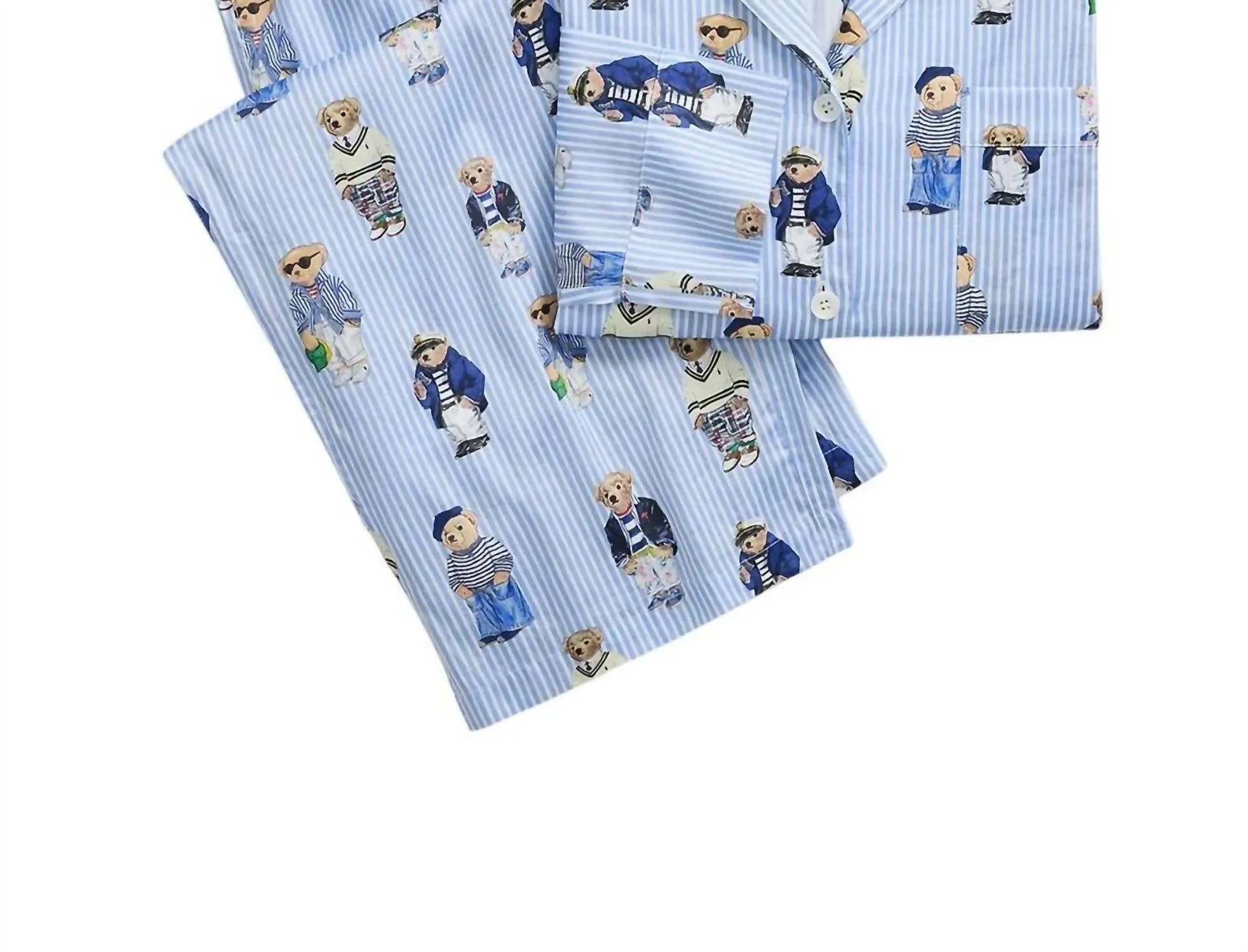 Bear Cotton Long-Sleeve Pajama Set In Oxford Blue