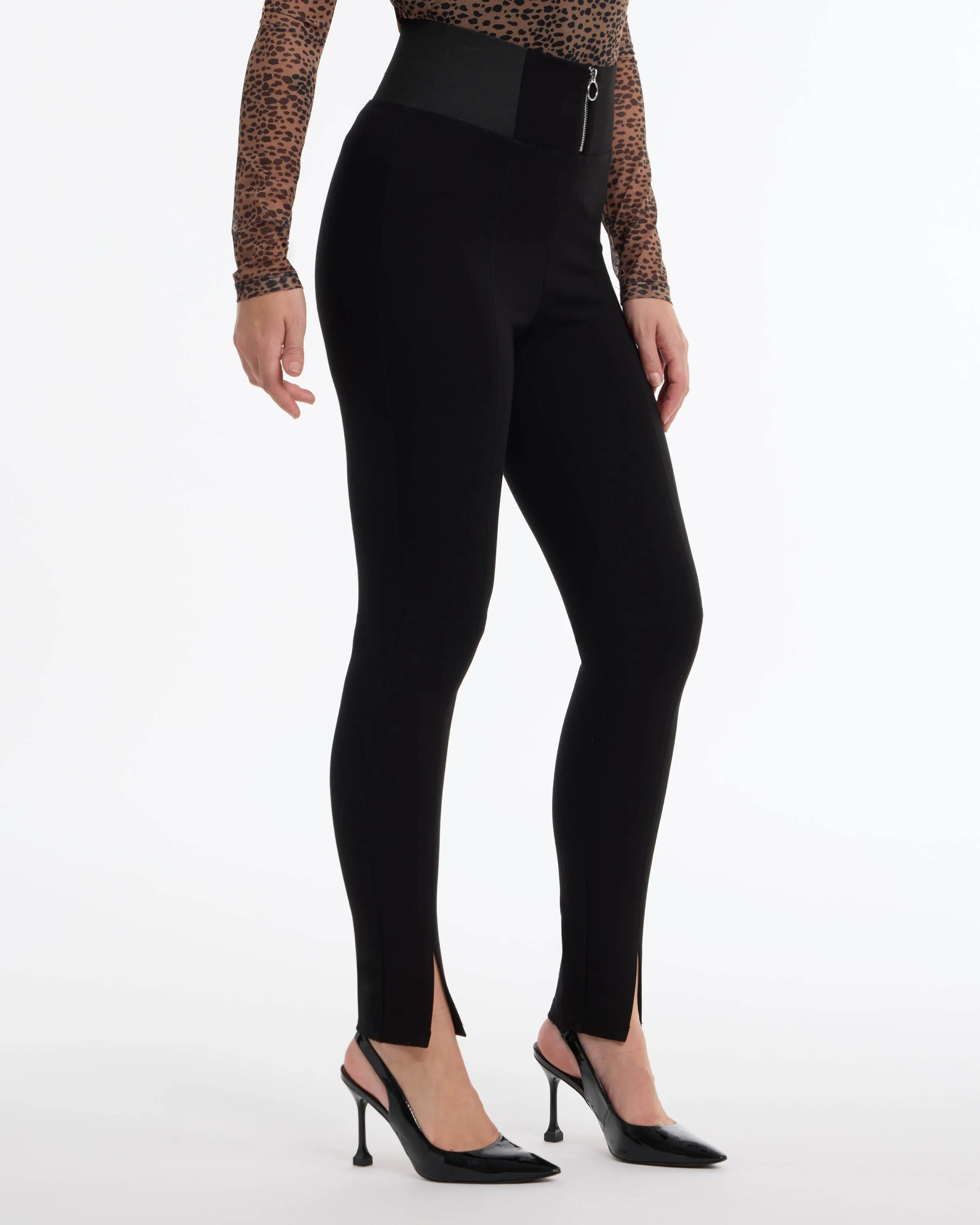 BEBE Women's Elastic High Waist Slit Front Legging