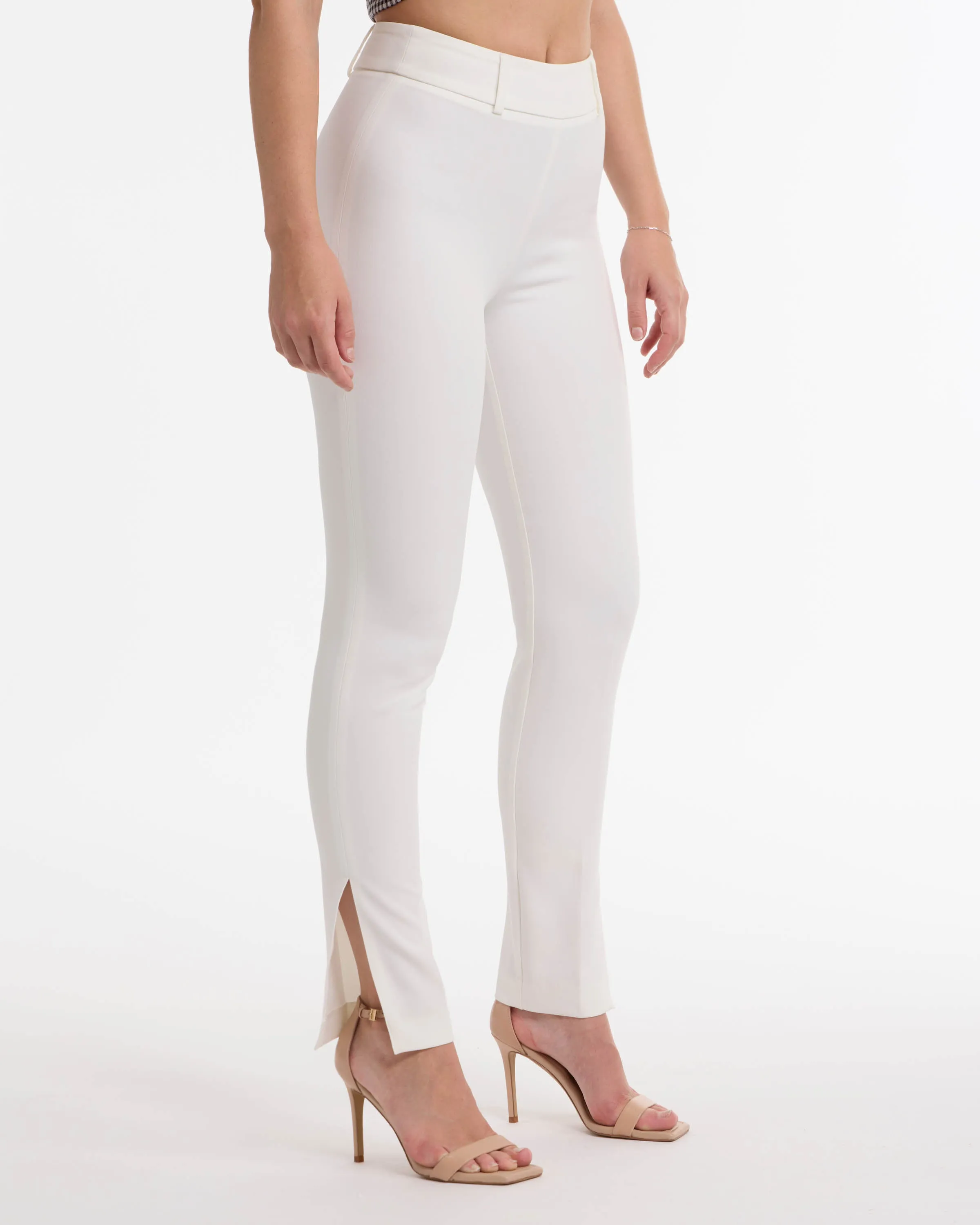 BEBE Women's High Waisted Slim Fit Pant with Side Slits
