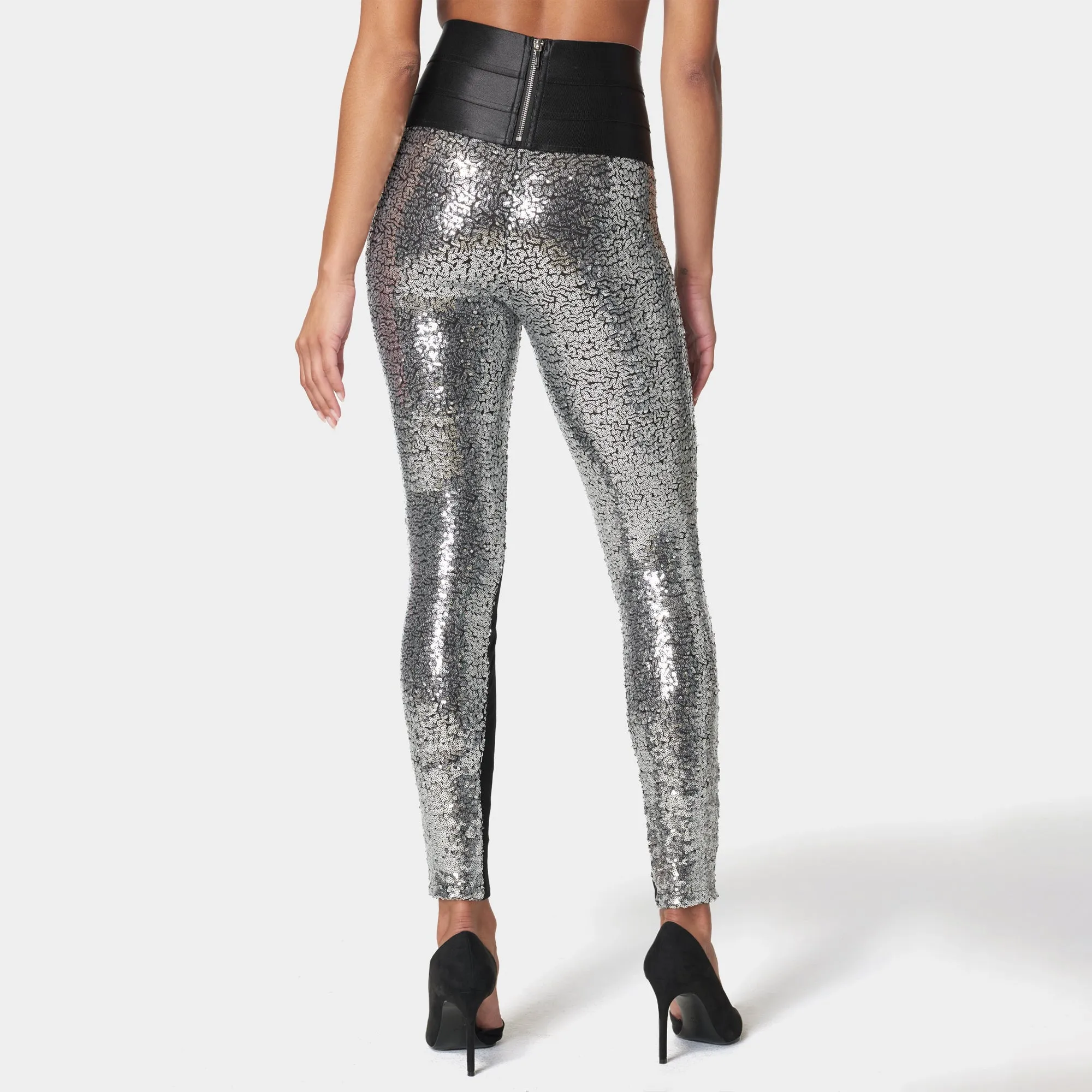 Bebe Women's Satin Elastic Waistband Sequin Legging