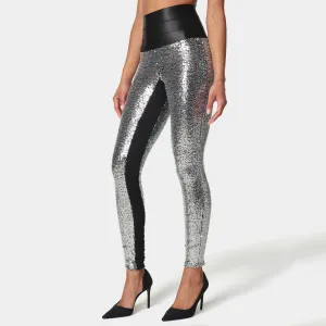 Bebe Women's Satin Elastic Waistband Sequin Legging