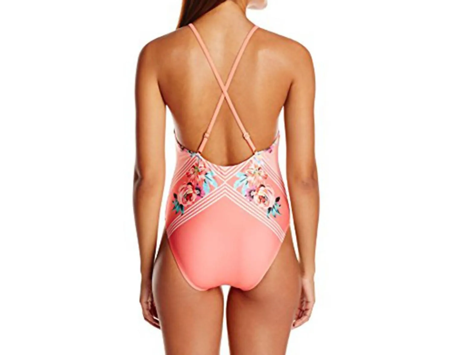 Blooming Floral Cross Back Strap One-Piece In Peach