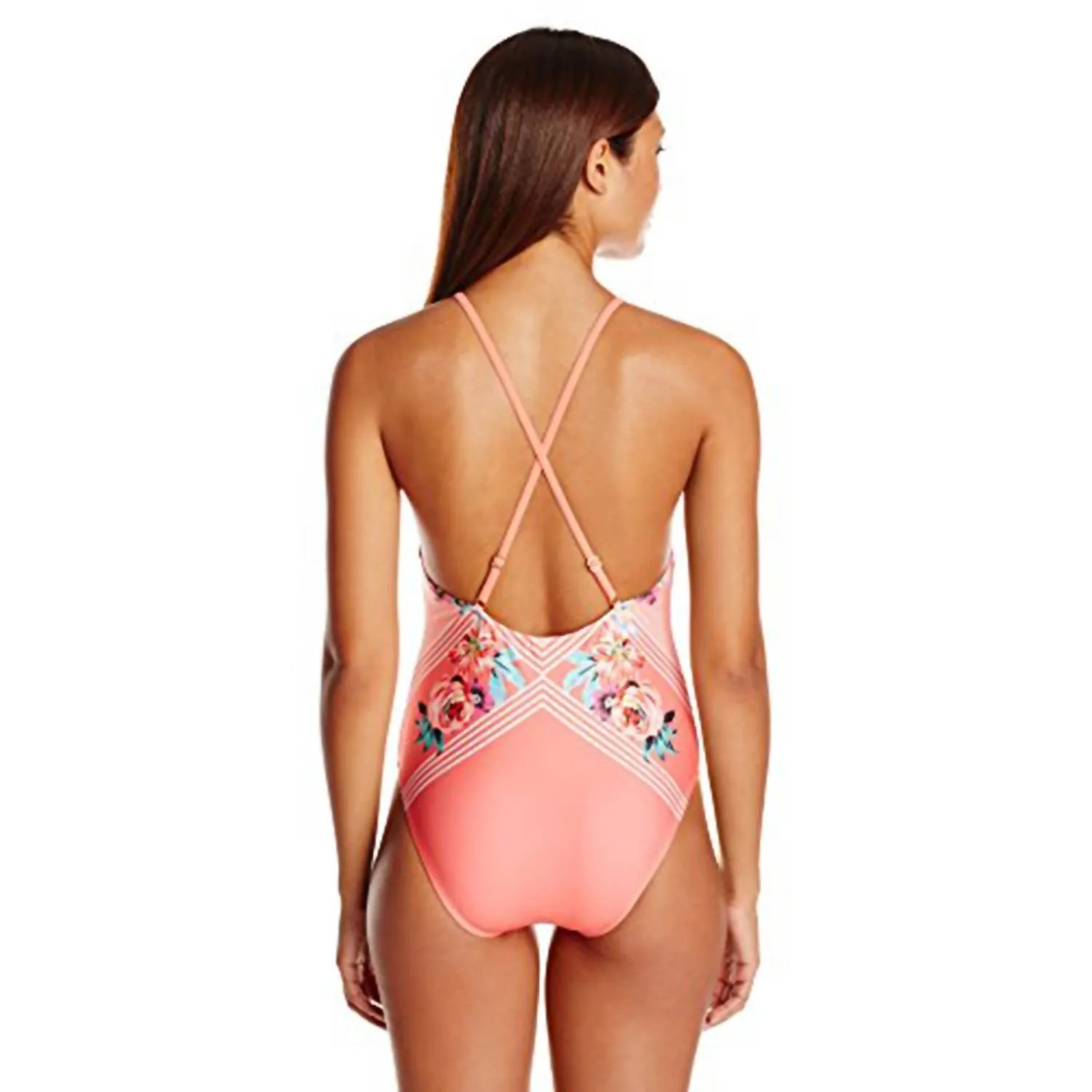 Blooming Floral Cross Back Strap One-Piece In Peach