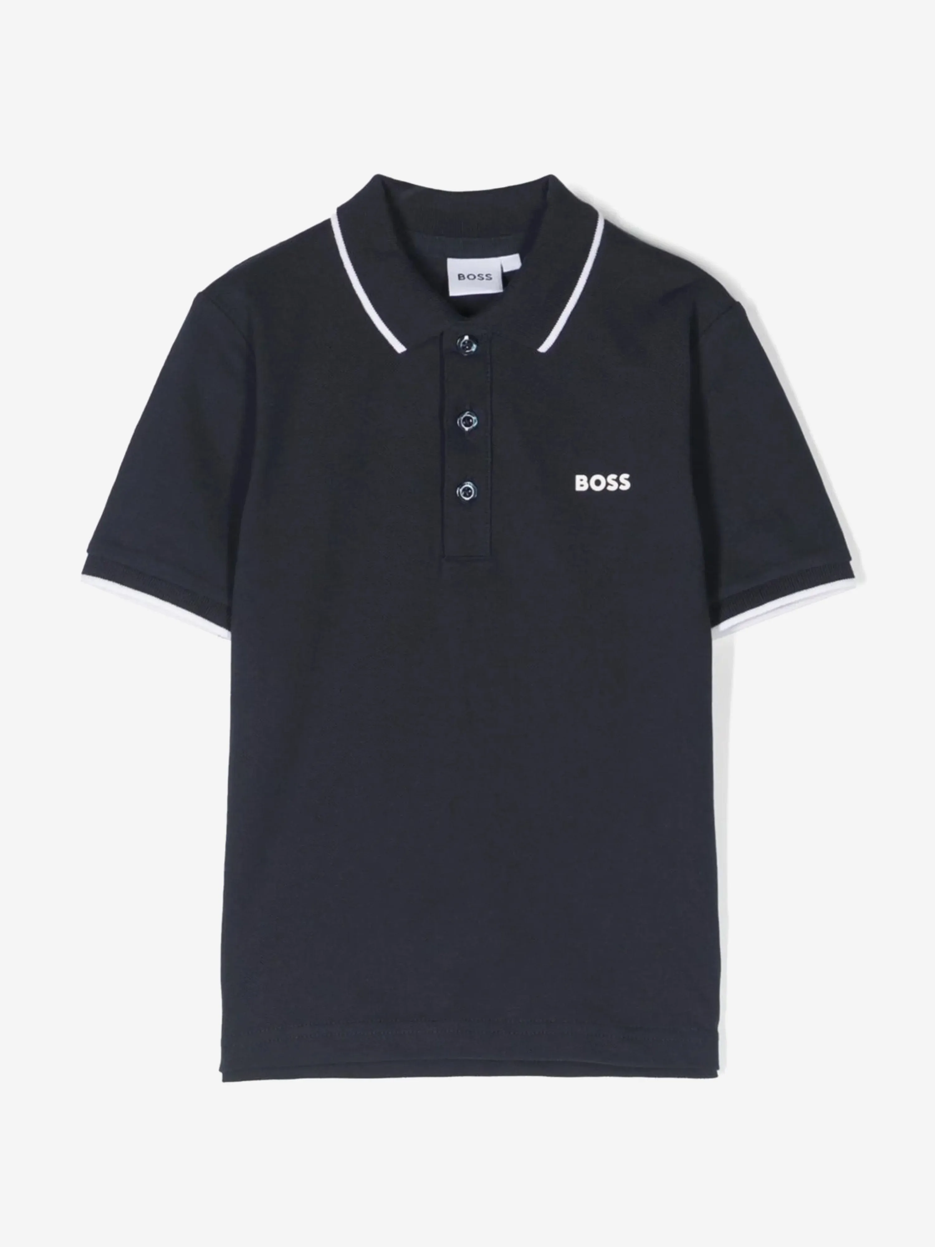 BOSS Boys Logo Print Polo Shirt in Navy