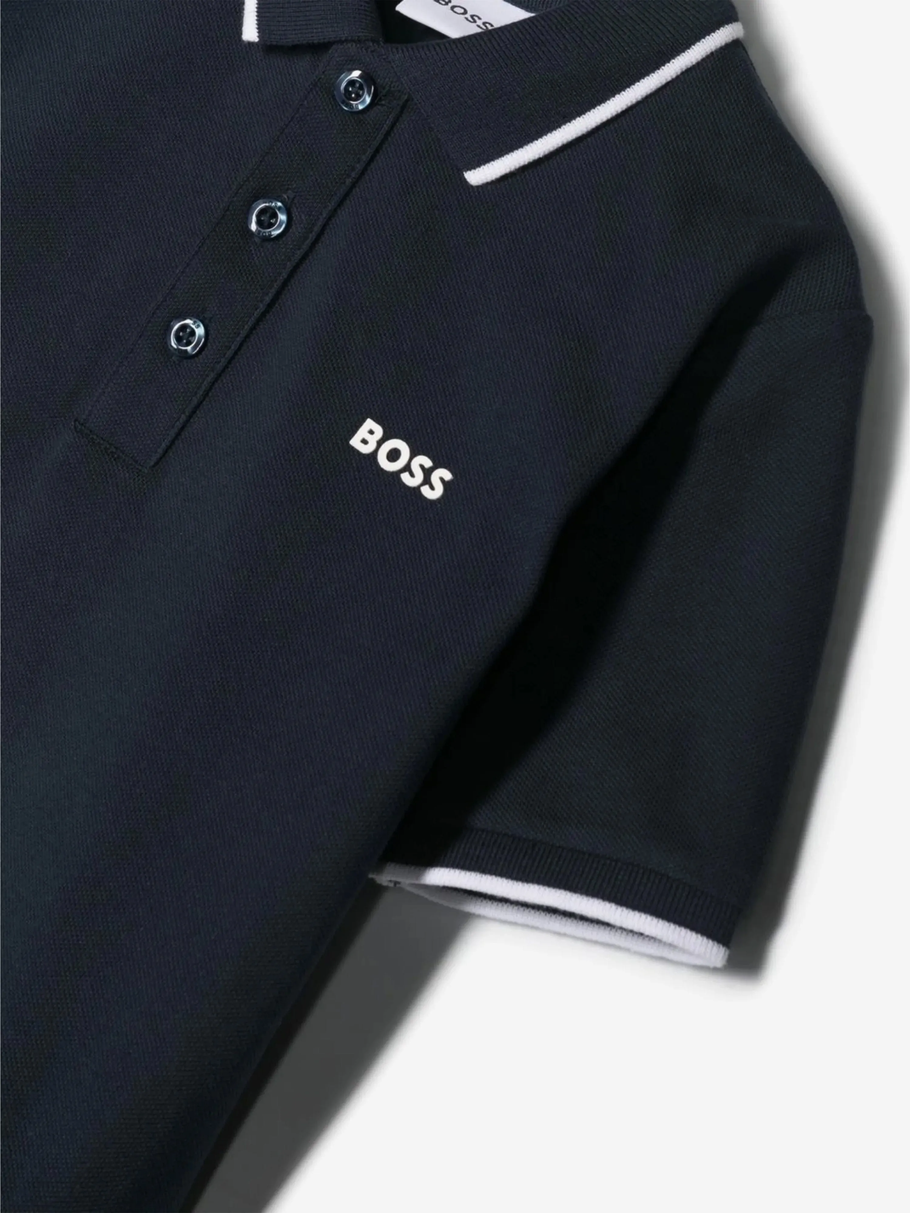BOSS Boys Logo Print Polo Shirt in Navy