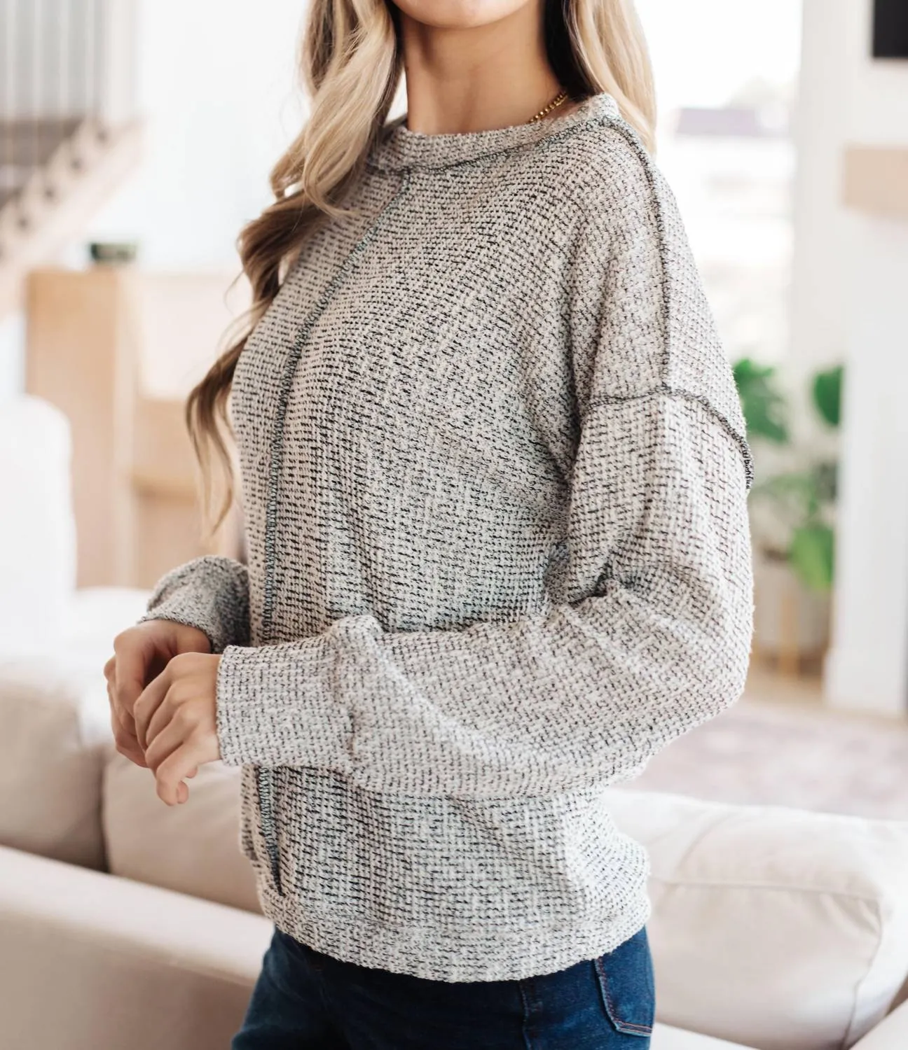 Both Sides Of The Story Pullover Top In Heather Grey