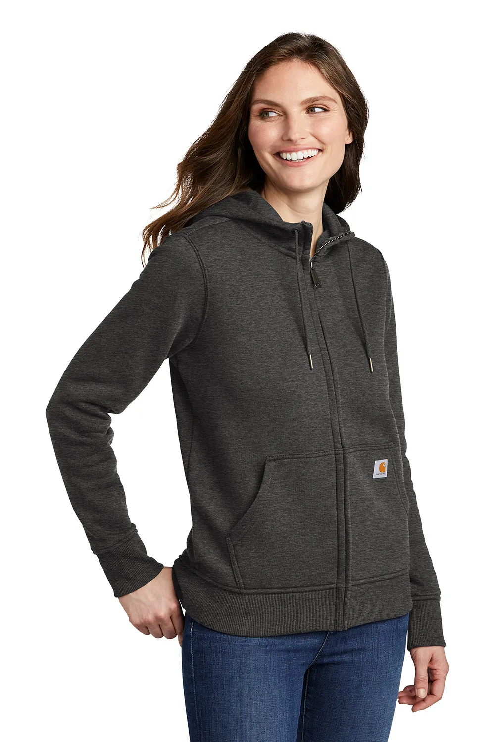 Carhartt Womens Clarksburg Full Zip Hooded Sweatshirt Hoodie w/ Pockets - Heather Carbon Grey