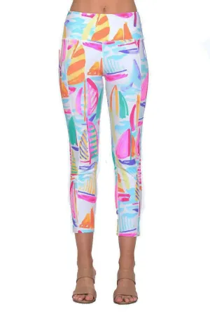 Cecila Sailboat Print Leggings In Pink & Multi