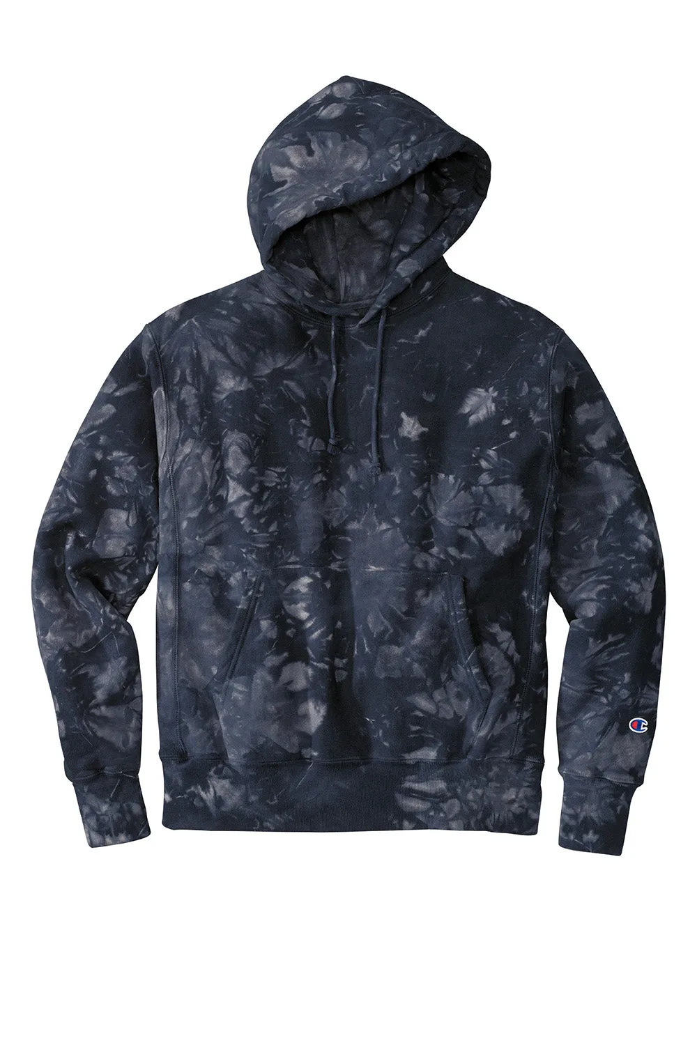 Champion Mens Reverse Weave Scrunch Dye Hooded Sweatshirt Hoodie w/ Pouch Pocket - Navy Blue