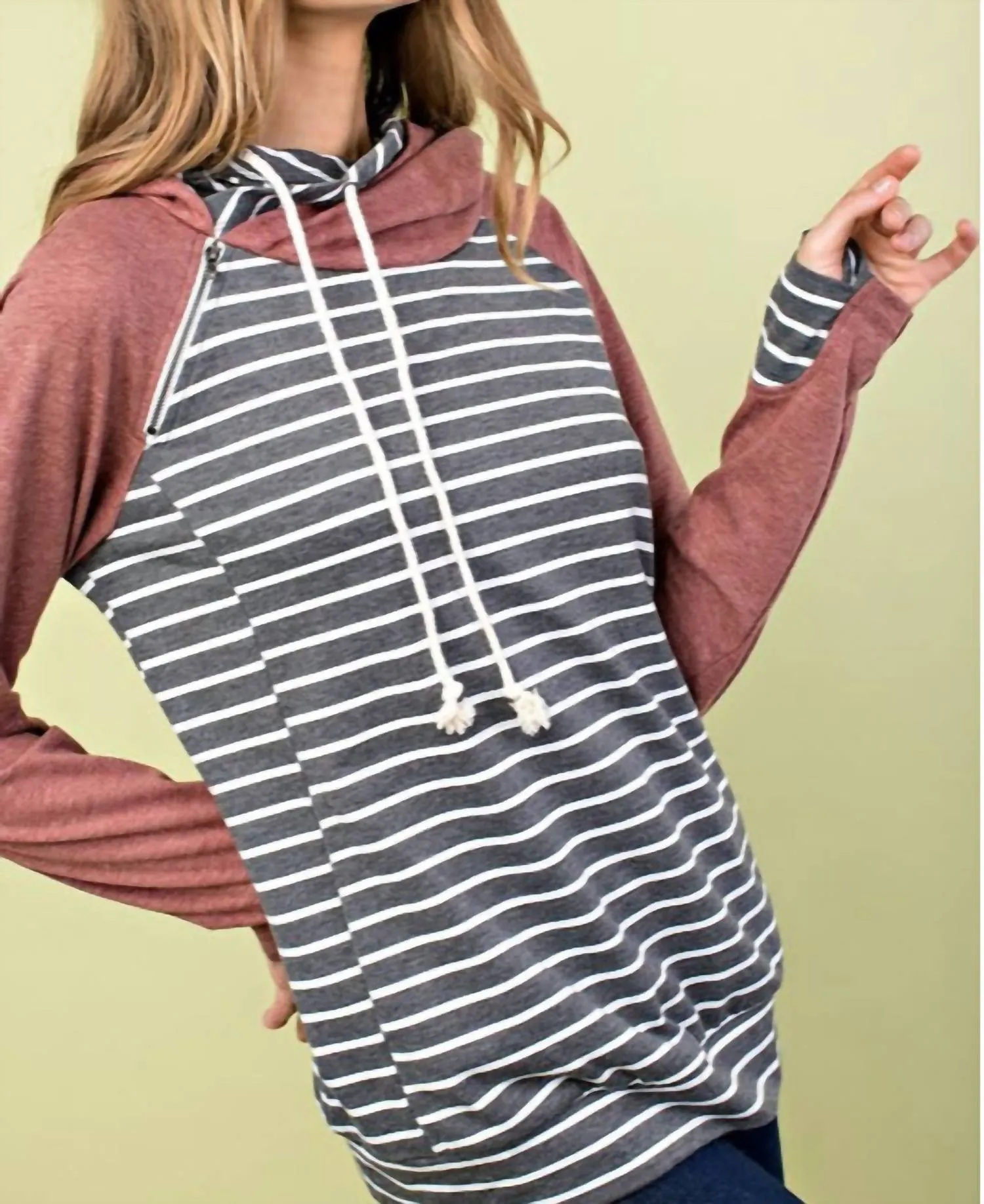 Colorblock Double Hood Hoodie In Gray