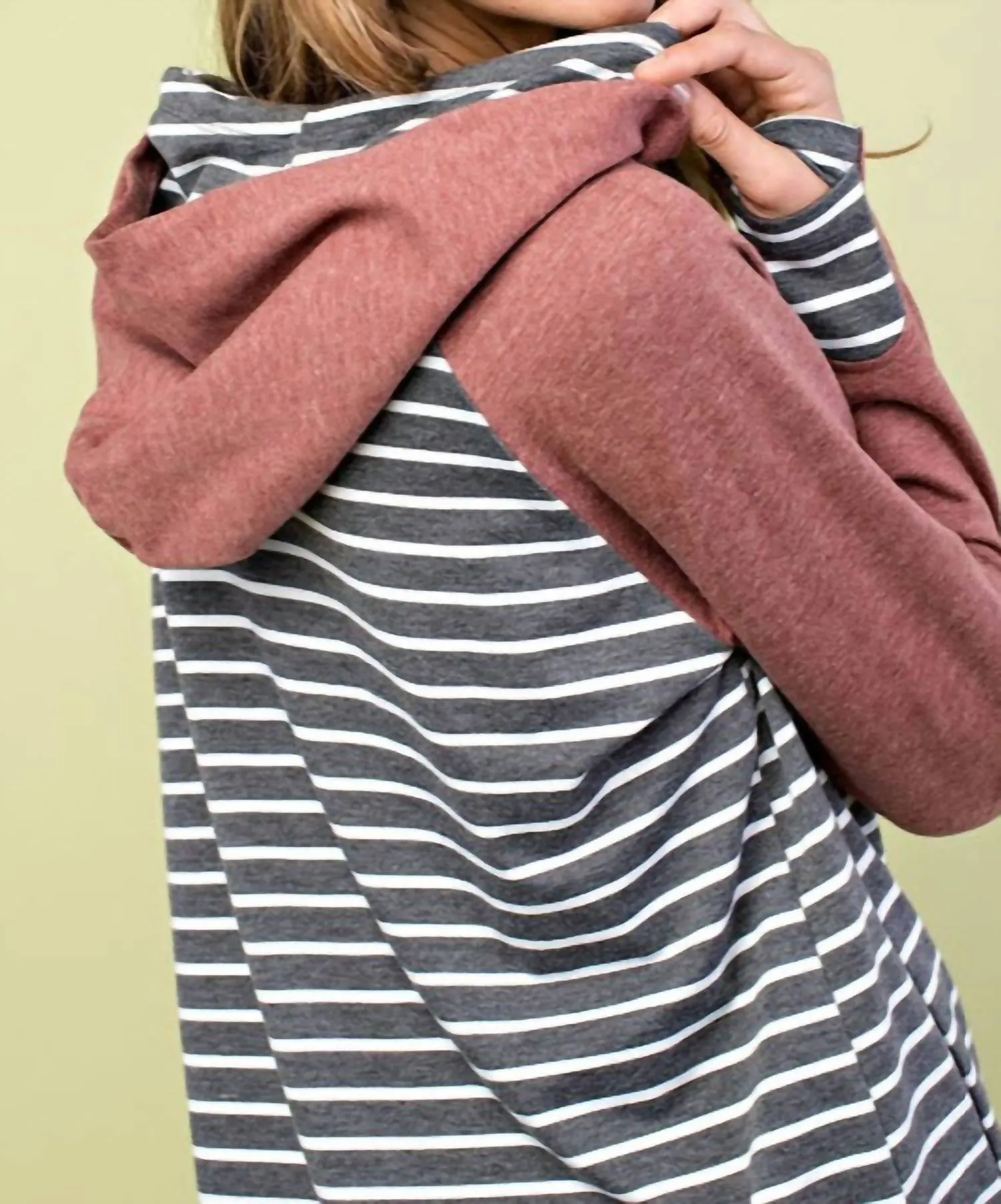 Colorblock Double Hood Hoodie In Gray