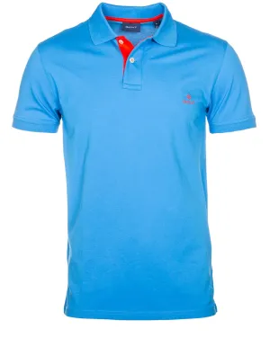 Contrast Collar Piqu�� Polo Shirt Clear Blue