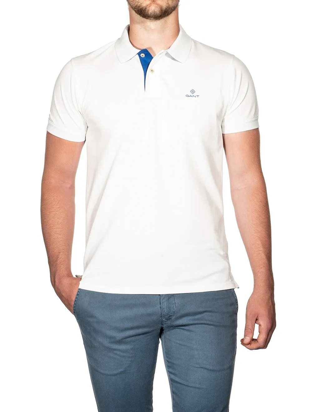 Contrast Collar Piqu�� Polo Shirt Eggshell