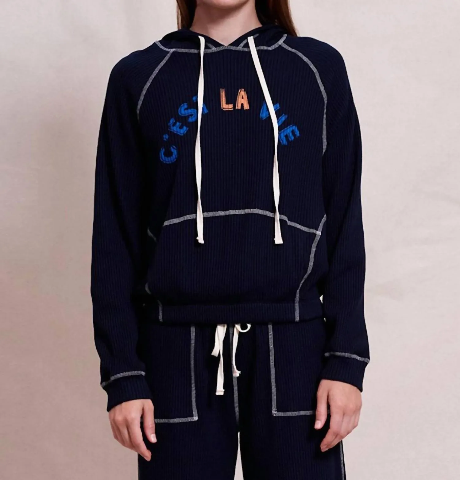 Contrast Stitch Hoodie In Deep Navy