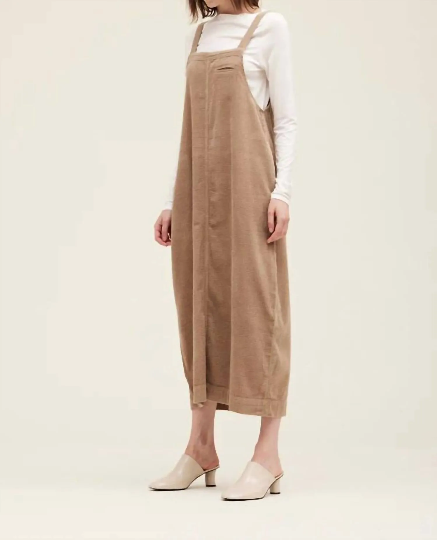 Corduroy Coverall Skirt In Tan