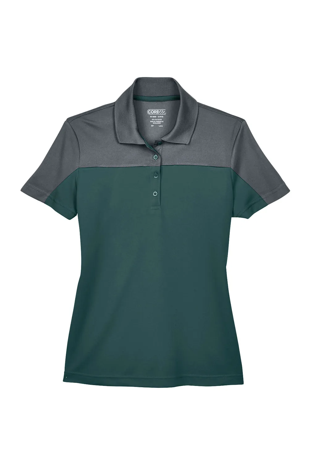 Core 365 Womens Balance Performance Moisture Wicking Short Sleeve Polo Shirt - Forest Green/Carbon Grey