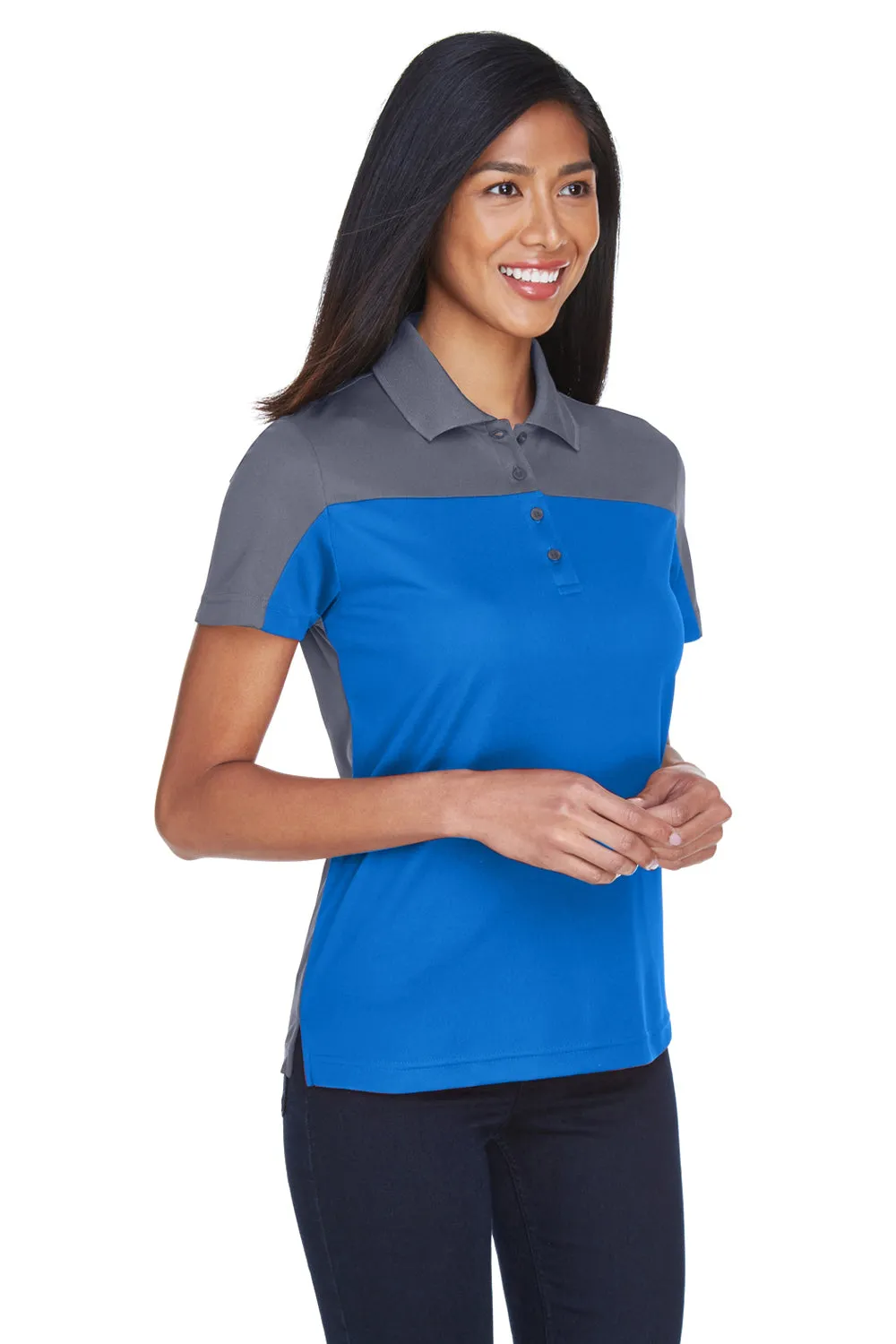 Core 365 Womens Balance Performance Moisture Wicking Short Sleeve Polo Shirt - True Royal Blue/Carbon Grey