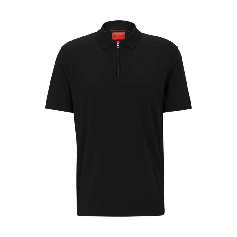 Cotton-blend polo shirt with zip placket