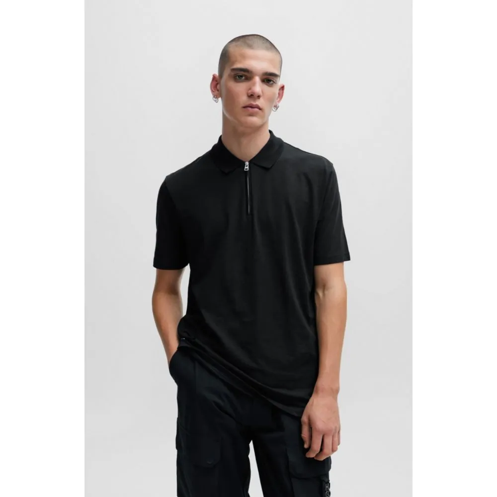 Cotton-blend polo shirt with zip placket