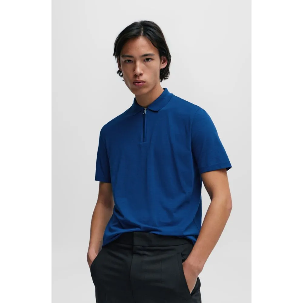 Cotton-blend polo shirt with zip placket
