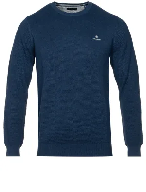 Cotton Piqu�� Crewneck Sweater Marine Melange