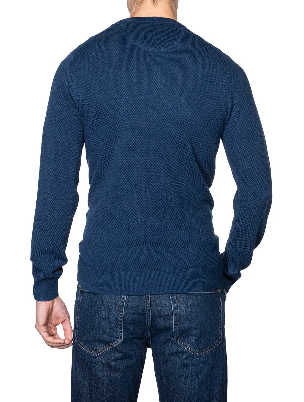 Cotton Piqu�� Crewneck Sweater Marine Melange