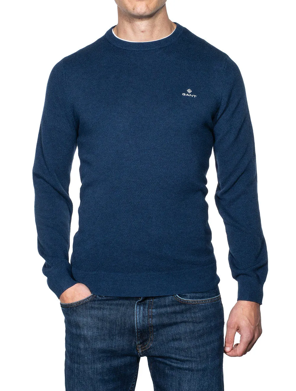 Cotton Piqu�� Crewneck Sweater Marine Melange