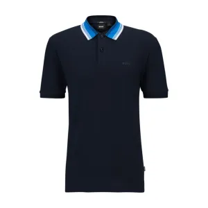 Cotton-piqu slim-fit polo shirt with striped collar
