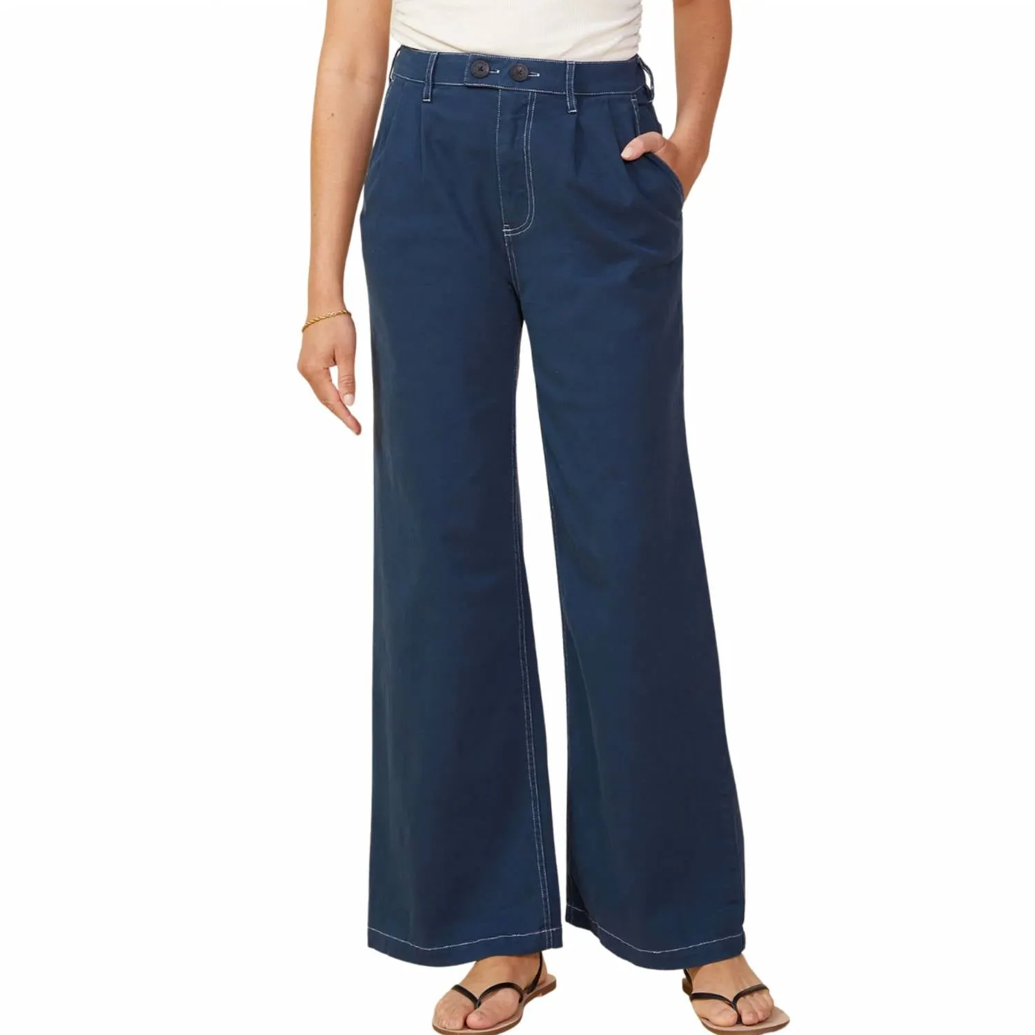 Cotton Twill Wide Leg Trousers In Dark Denim