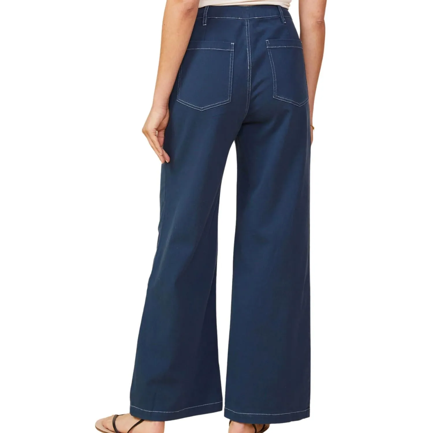 Cotton Twill Wide Leg Trousers In Dark Denim