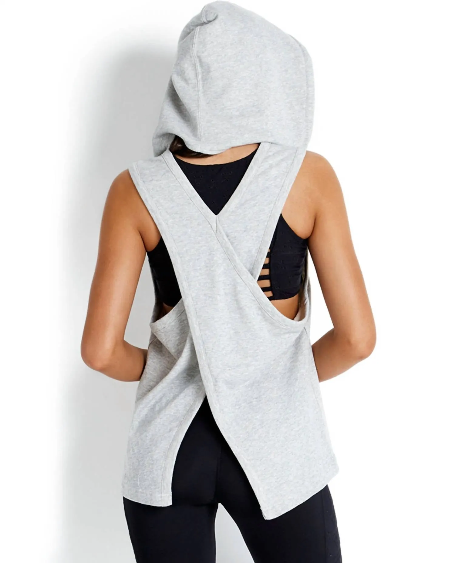 Cross Back Hoodie In Sea Grey