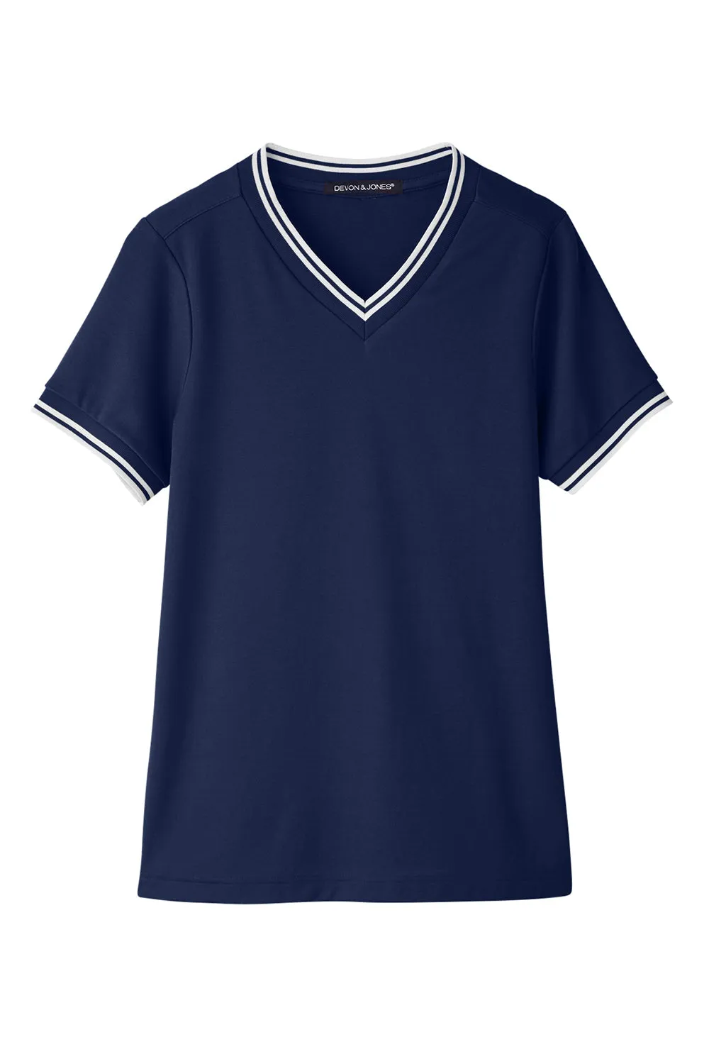 Devon & Jones Womens CrownLux Performance Moisture Wicking Short Sleeve Polo Shirt - Navy Blue/White