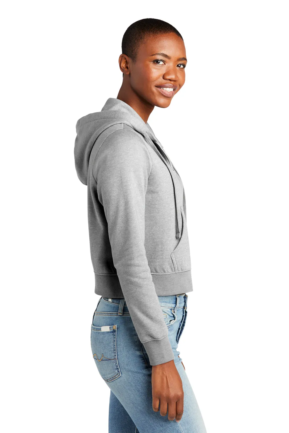 District Womens V.I.T. Fleece Full Zip Hooded Sweatshirt Hoodie w/ Pockets - Heather Light Grey