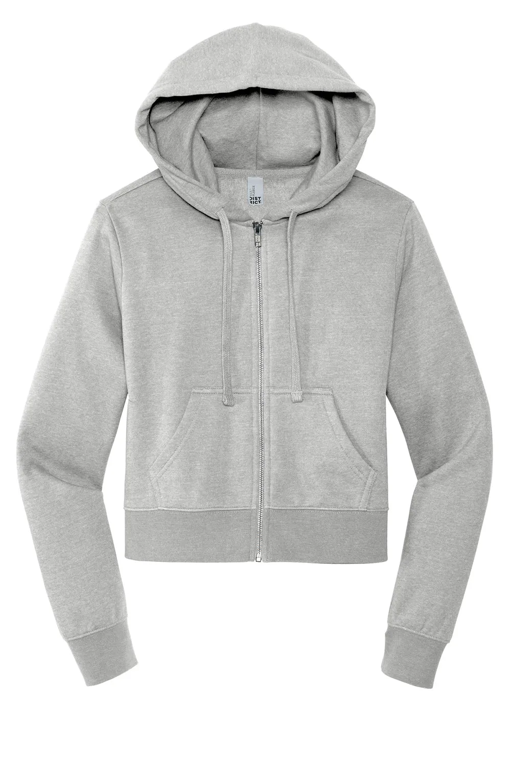 District Womens V.I.T. Fleece Full Zip Hooded Sweatshirt Hoodie w/ Pockets - Heather Light Grey