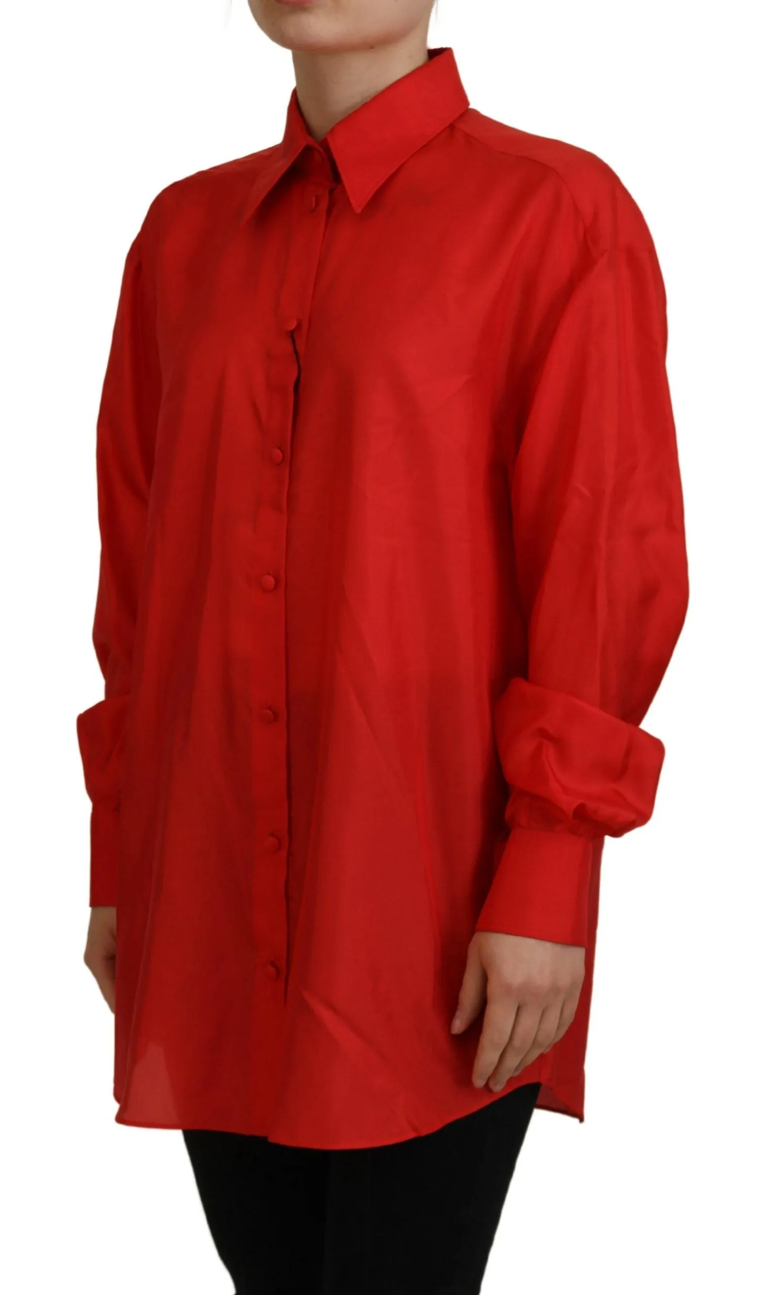 Dolce & Gabbana Elegant Silk Colla Long Sleeve Polo Women's Top